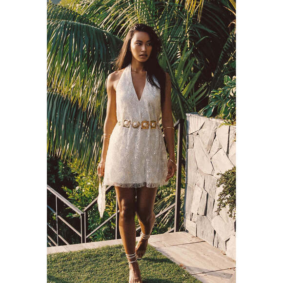 12th Tribe Izzie White Beaded Mini Dress Size LL - Picture 3 of 3